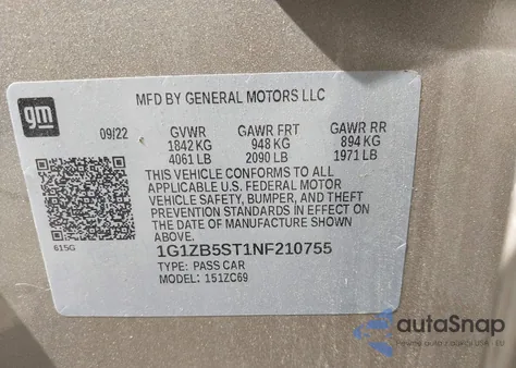 2022 Chevrolet Malibu Fwd Ls из США, поврежденный, VIN 1G1ZB5ST1NF210755